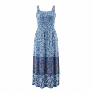 Blue Ginger Dress Womens Medium Blue Tropical Floral Maxi Sundress Hawaiian